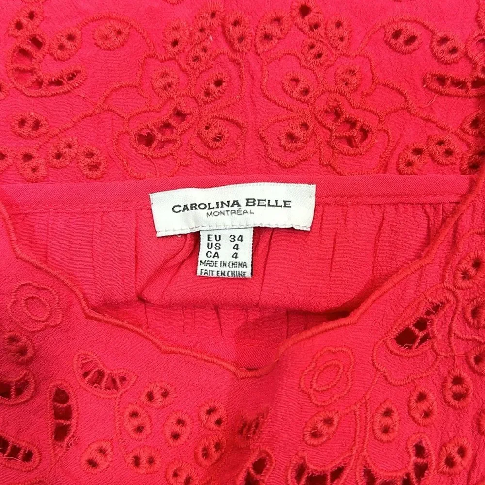 Carolina Belle Montreal Hot Pink Barbie Feminine Eyelet Women Mini Dress Size 4